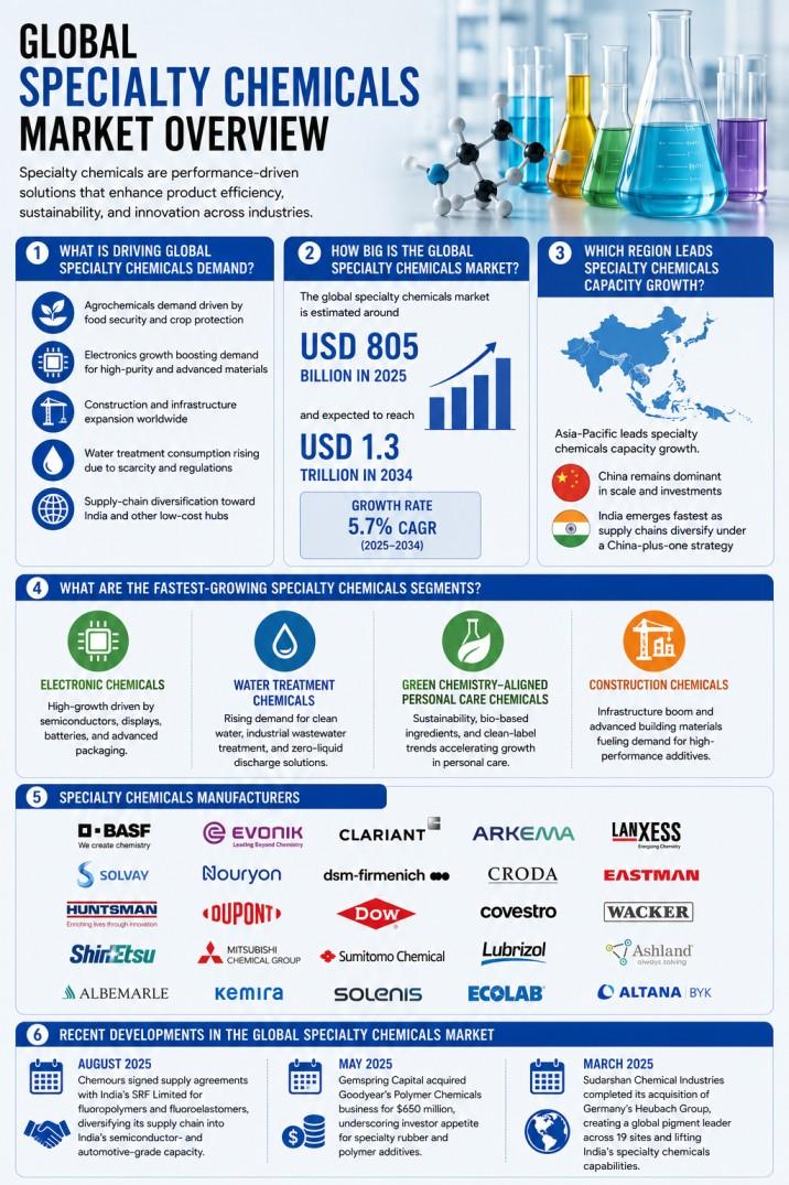 Specialty Chemicals Market Size $1.3T by 2034, Growing at 5.7%