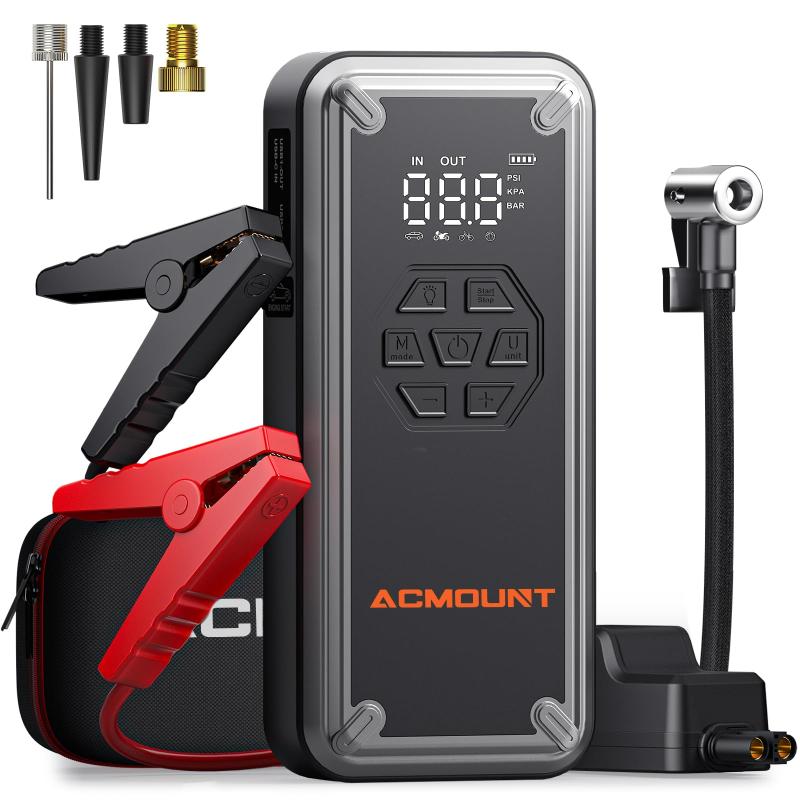 ACMOUNT jump starter, 5000A car jump starter, 150PSI air compressor, car tire inflator, automotive emergency tool