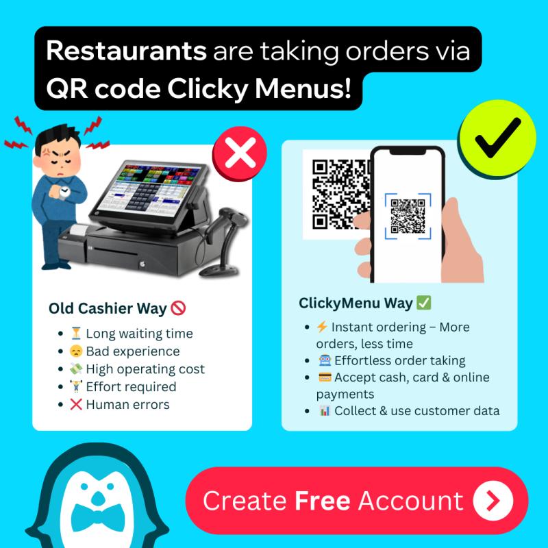 ClickyMenu.com in action - a smart, fully customizable digital menu helping restaurants replace outdated PDF QR menus