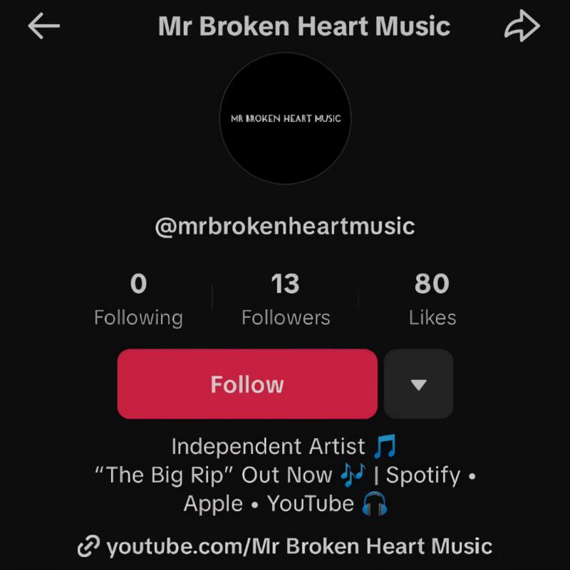 Mr Broken Heart Music Officially Debuts on TikTok as Verified Artist