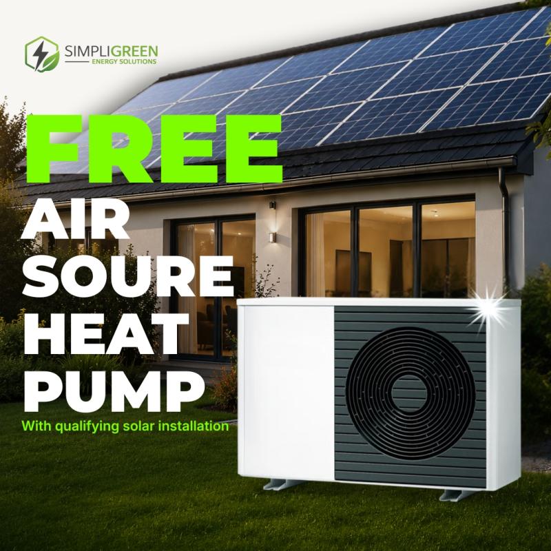 Simpli Green launches free air source heat pump offer with qualifying solar installations for UK homeowners.