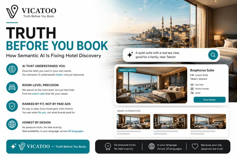 Vicatoo: AI-native hotel search that ranks stays by fit, not ad spend.