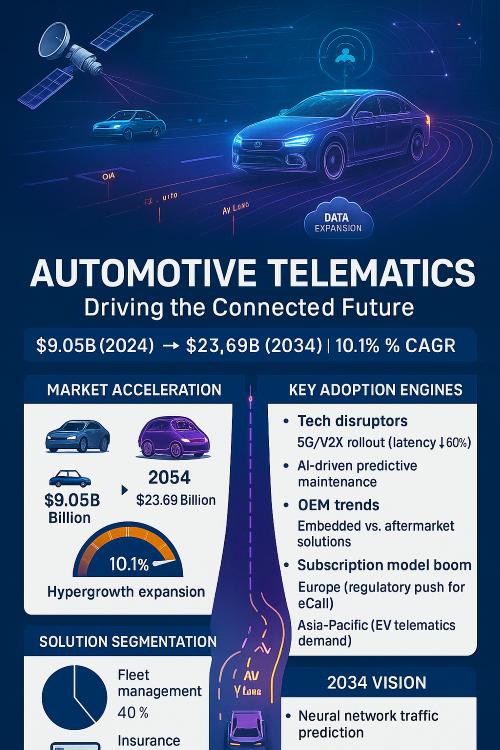 Automotive Telematics Market to Hit USD 23.69 Billion by 2034, Fueled by Connectivity, Safety, and Smart Mobility Trends