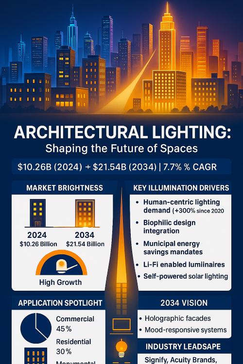 Architectural Lighting Market to Reach USD 21.54 Billion by 2034, Driven by Smart Technology and Aesthetic Innovation