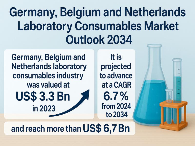 Germany, Belgium, and Netherlands Laboratory Consumables Market to Surpass US$ 6.7 Bn by 2034, Expanding at a CAGR of 6.7% from 2024, Driven by Rising R&D Investments, Demand for Diagnostics, and Technological Advancements in Laboratory Practices