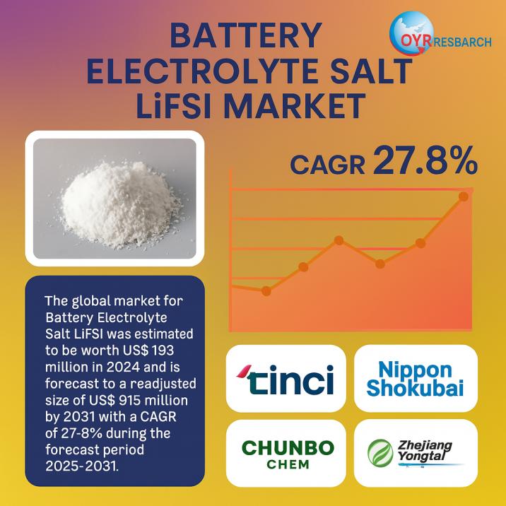 Battery Electrolyte Salt LiFSI Market Set to Expand at a CAGR of 27.8% Through 2031 | Tinci Materials, Nippon Shokubai, Chunbo Chem