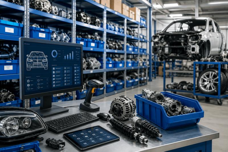 Dismantly AI cloud-based salvage yard management software streamlining inventory, dismantling, and automotive recycling.
