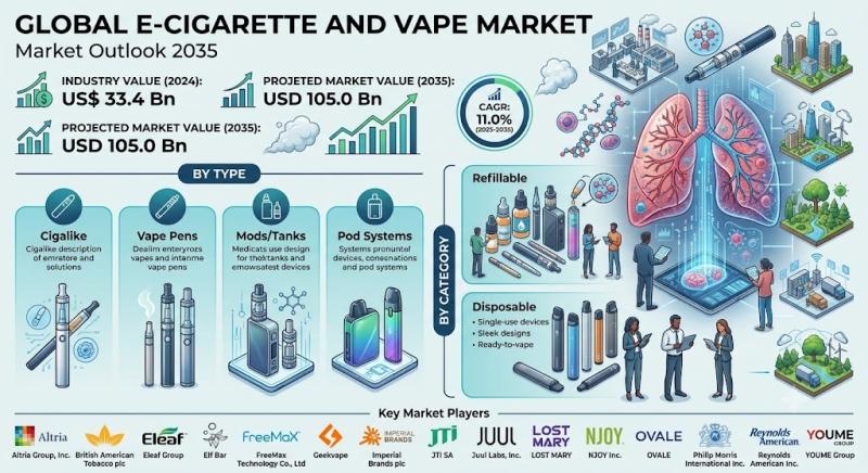 e-cigarettes & vaporizer market E-cigarette and Vape Size, Share Forecast Analysis to 2035 E-cigarette and Vape Market to