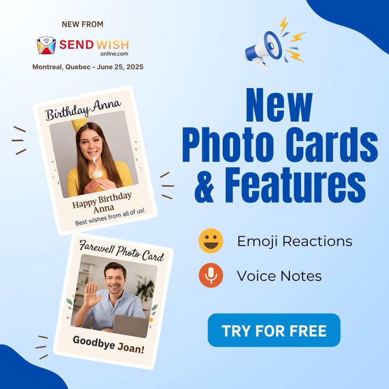 Sendwishonline now offers free photo cards with emojis, voice notes, wishboards, and unlimited signatures for every occasion.