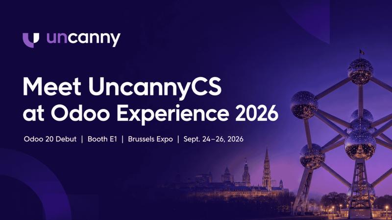 UncannyCS joins Odoo Experience 2026 at Booth E1 in Brussels for the Odoo 20 debut, Sept. 24-26, 2026.