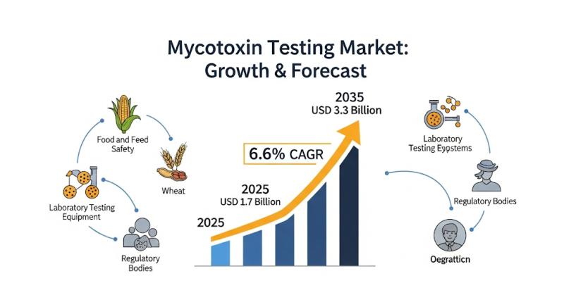 Mycotoxin Testing Market Outlook and Forecast 2025 to 2035: Development insights with BioDetection Systems B.V., FOSS Analytical, R-Biopharm AG, ALS Limited,PerkinElmer Inc., Agilent Technologies, Intertek Group plc, SGS S.A., Eurofins Scientific.