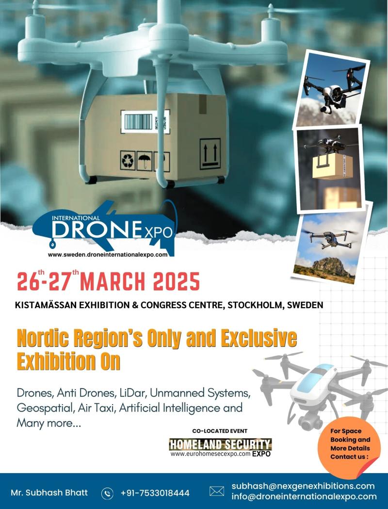 Drone International Expo Sweden to be held from 26th - 27th March 2025 at Stockholm, Sweden.