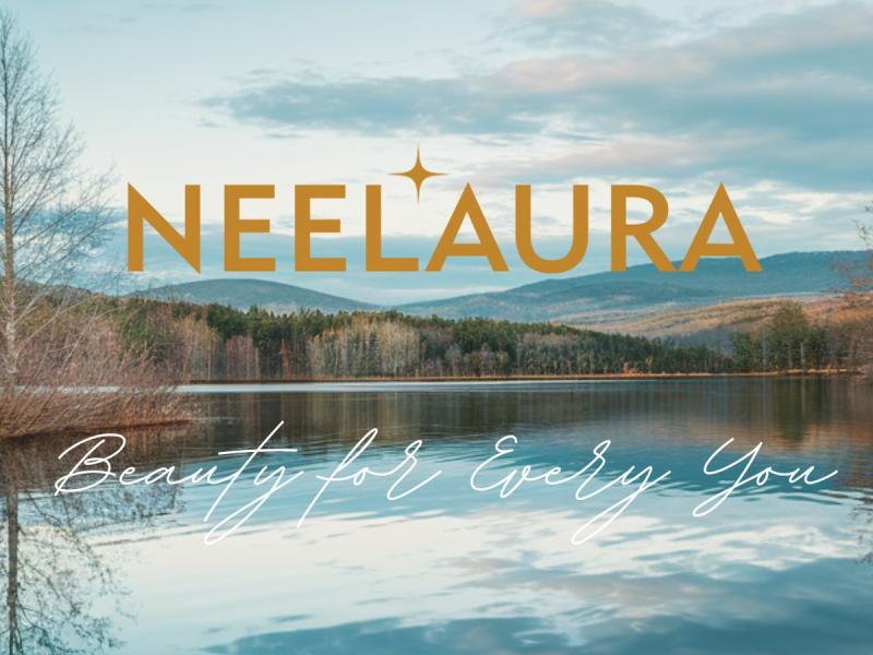 Neelaura logo with tagline 'Beauty for Every You' reflecting Ayurvedic philosophy and natural landscape