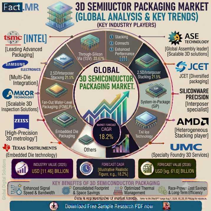 3D Semiconductor Packaging Market is Projected USD 61.0 billion
