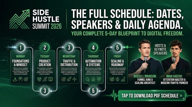 Side Hustle Summit Schedule 2026: Dates, Speakers & Daily Agenda