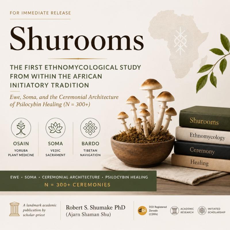 Robert S. Shumake PhD, the tri-lineage initiated scholar-priest publishing as Ajarn Shaman Shu, has released "Shurooms