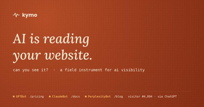 AI crawlers read small websites every day. Kymo shows which ones, which pages, and whether traffic comes back.