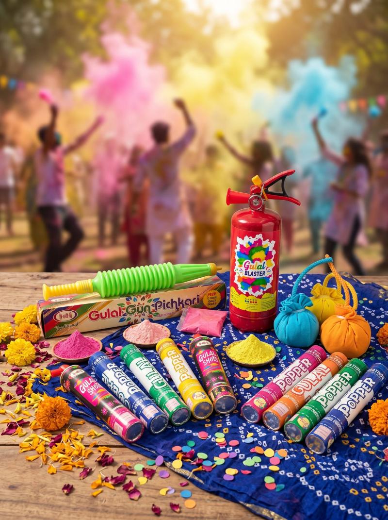 SHREE brand Holi accessories by Shakti Enterprises, Hathras - Gulal Gun, Blaster, Shots, Poppers & herbal gulal. Since 1986.