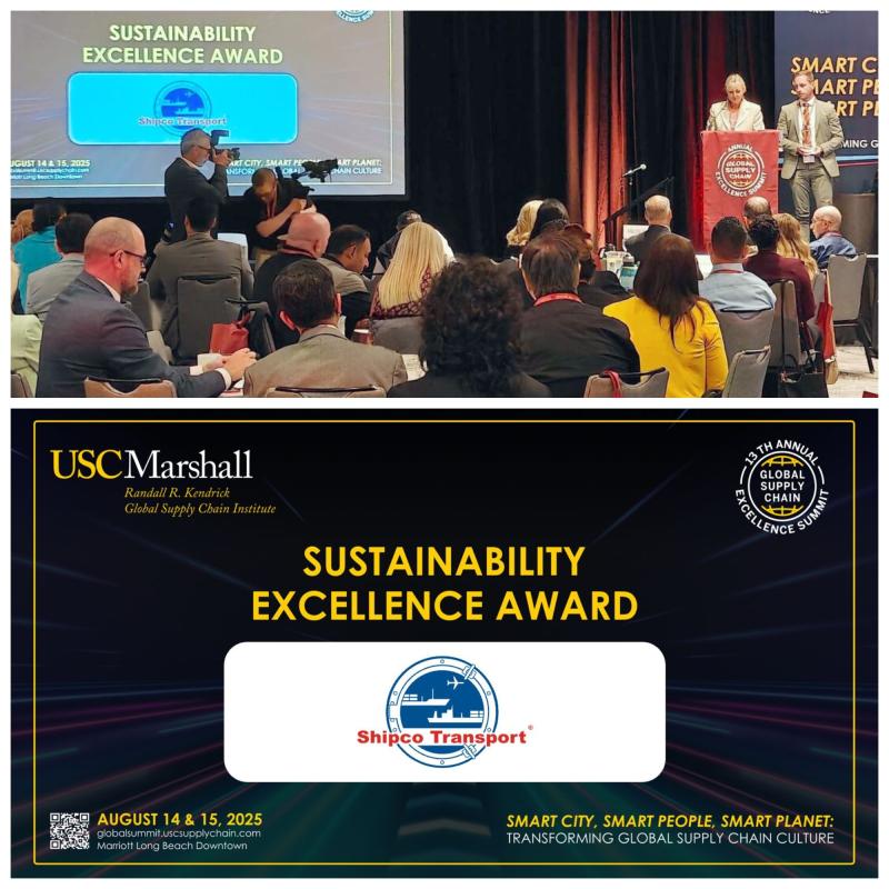 Shipco honored with Sustainability Excellence Award for driving sustainability initiatives and promoting environmental stewardship
