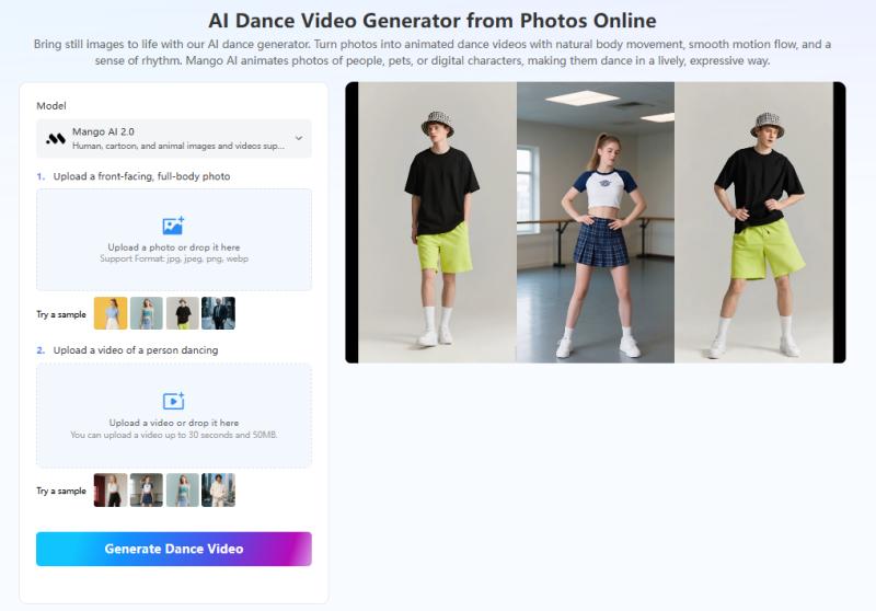 Mango AI Helps Make Photo Dance Online From One Still Image