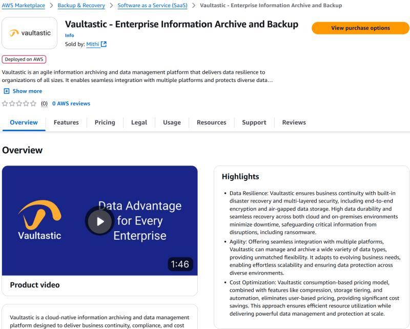 Vaultastic Now Available on AWS Marketplace: A Convenient New Purchase Option for Agile Cloud Data Protection