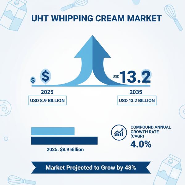 UHT Whipping Cream Market to Reach USD 13.2 Billion by 2035 Amid Rising Demand for Premium Desserts and Clean-Label Dairy