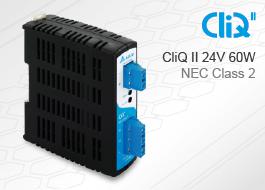 The CliQ II 24V 60W NEC Class 2 features universal AC input and high efficiency at >87%.
