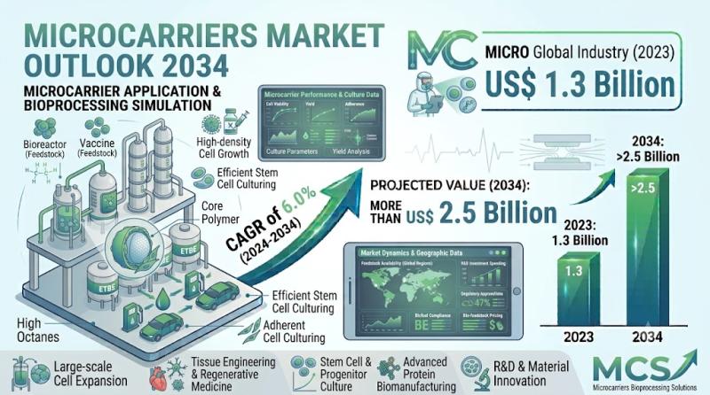 Рынок микроносителей превысит 2,5 млрд долларов к 2034 году благодаря развитию клеточной терапии