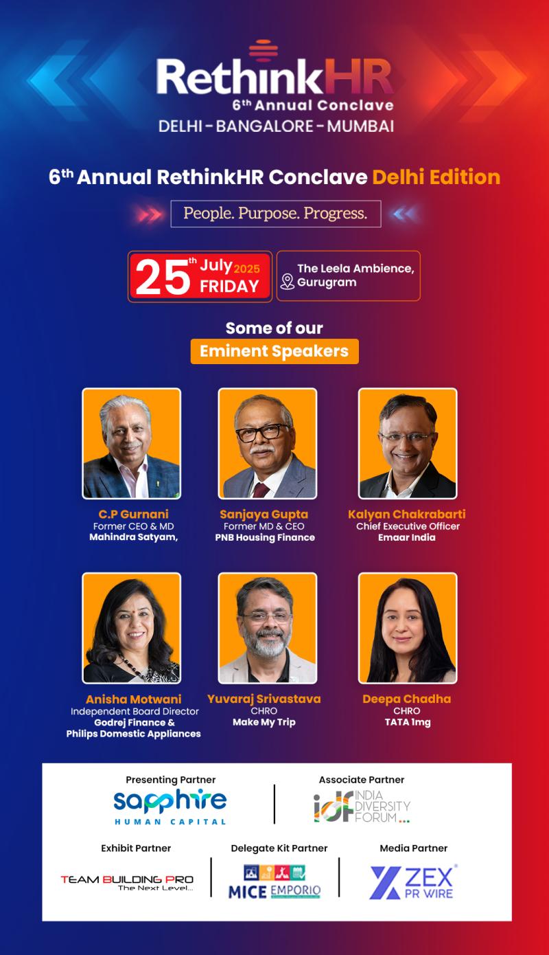 RethinkHR Delhi 2025: Sixth Edition of India's Premier HR Conclave to Unite 300+ Leaders, 150+ Corporates, and 25+ Visionary Speakers