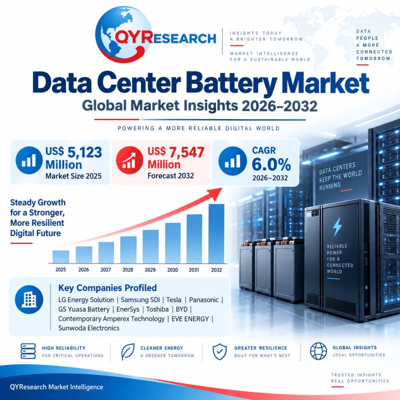 Data Center Battery Market to Grow at 6.0% CAGR Through 2032, Fueled by Hyperscale and AI Computing Infrastructure