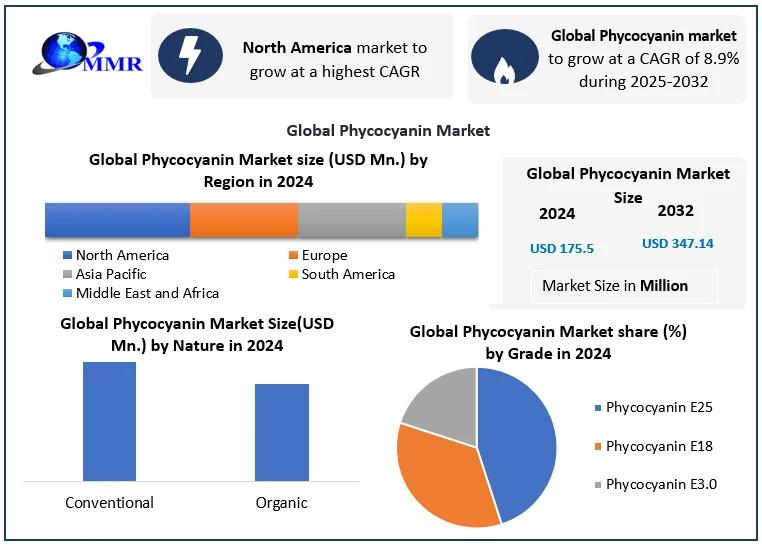 Global Phycocyanin Market to Reach USD 347.14 Million by 2032 at 8.9 % CAGR - Phycocyanin Market Forecast