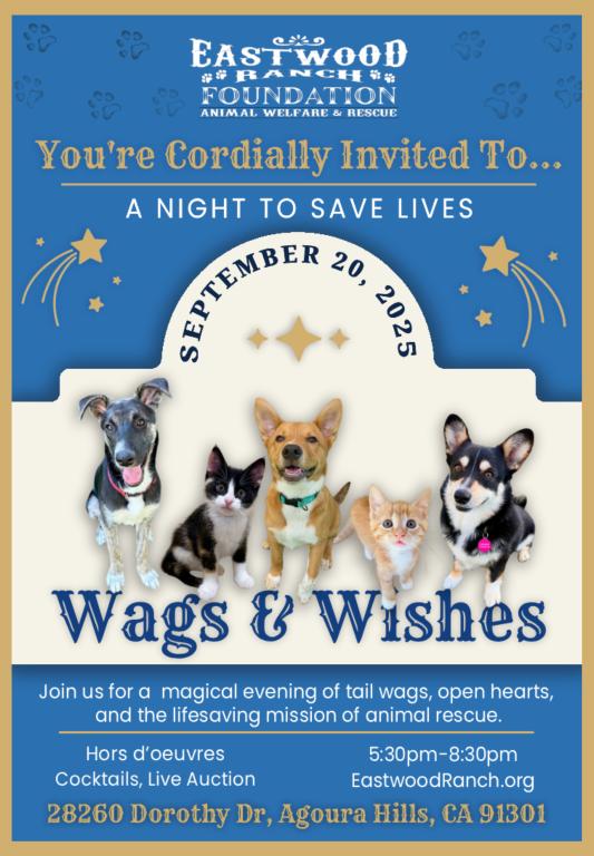 Join us for the Eastwood Ranch Foundation fundraiser "Wags & Wishes" September 20, 2025 in Agoura Hills, CA
