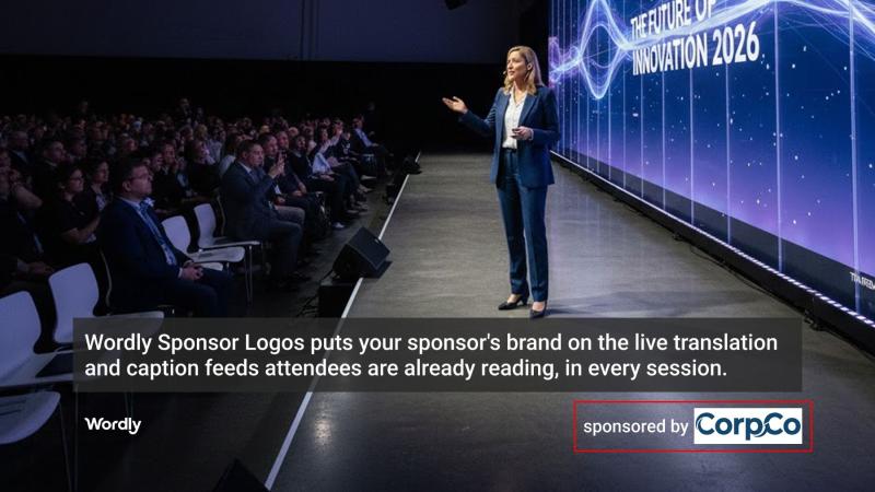 Wordly offers event organizers sponsored logo opportunity on AI translation.