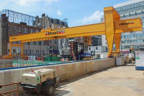With a 37 metres lift, the Goliath crane from Street makes short work of lifting from and lowering to the base of the shaft.