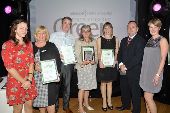 Waste King’s Glenn Currie (third from left) with a Hertfordshire Green Awards finalist’s certificate..
