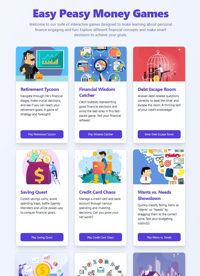 Interactive Money Games, Financial Literacy Apps, and Personal Finance Quizzes at Easy Peasy Finance Fun Zone