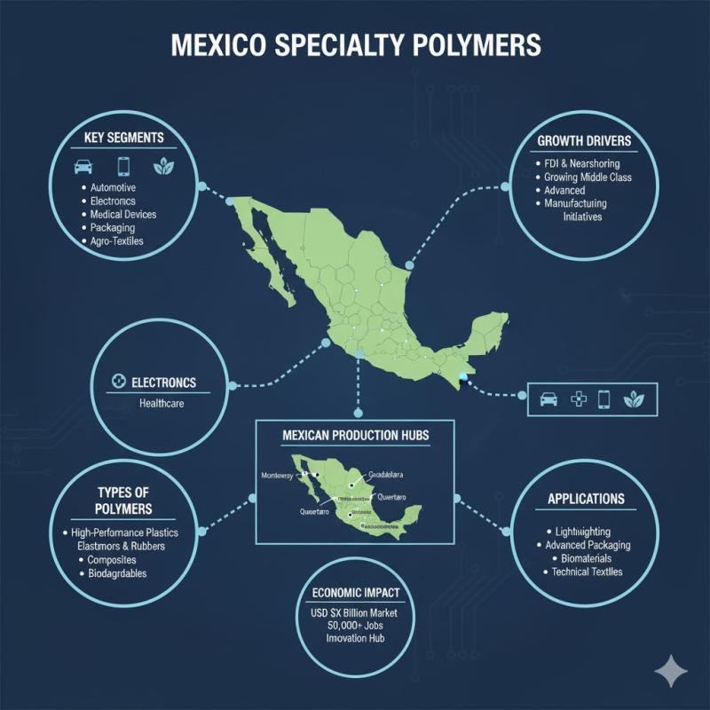 Mexico Specialty Polymers Market is expected to reach US$ 4,155.54 Million by 2032 | Major key players - SABIC., BASF Mexicana, Dow Química Mexicana.