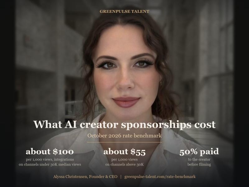Alyssa Christensen, founder of GreenPulse Talent, on the 2026 AI YouTube sponsorship rate benchmark