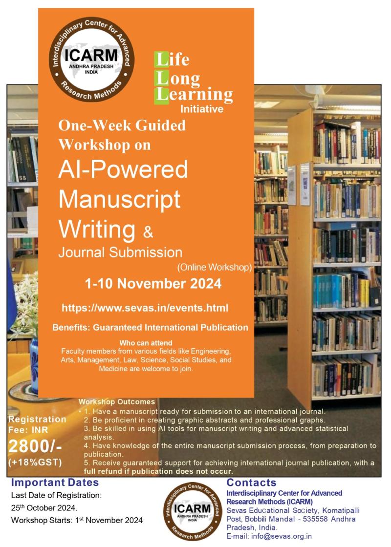 ICARM, India announces One-Week Guided Workshop on AI-Powered Manuscript Writing and Journal Submission, 1-10 Nov 2024 (Online FDP)