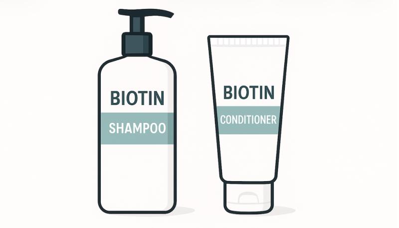 Illustration of white-label biotin shampoo and conditioner