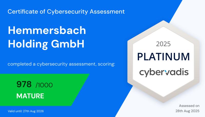 Hemmersbach Awarded CyberVadis Platinum Medal