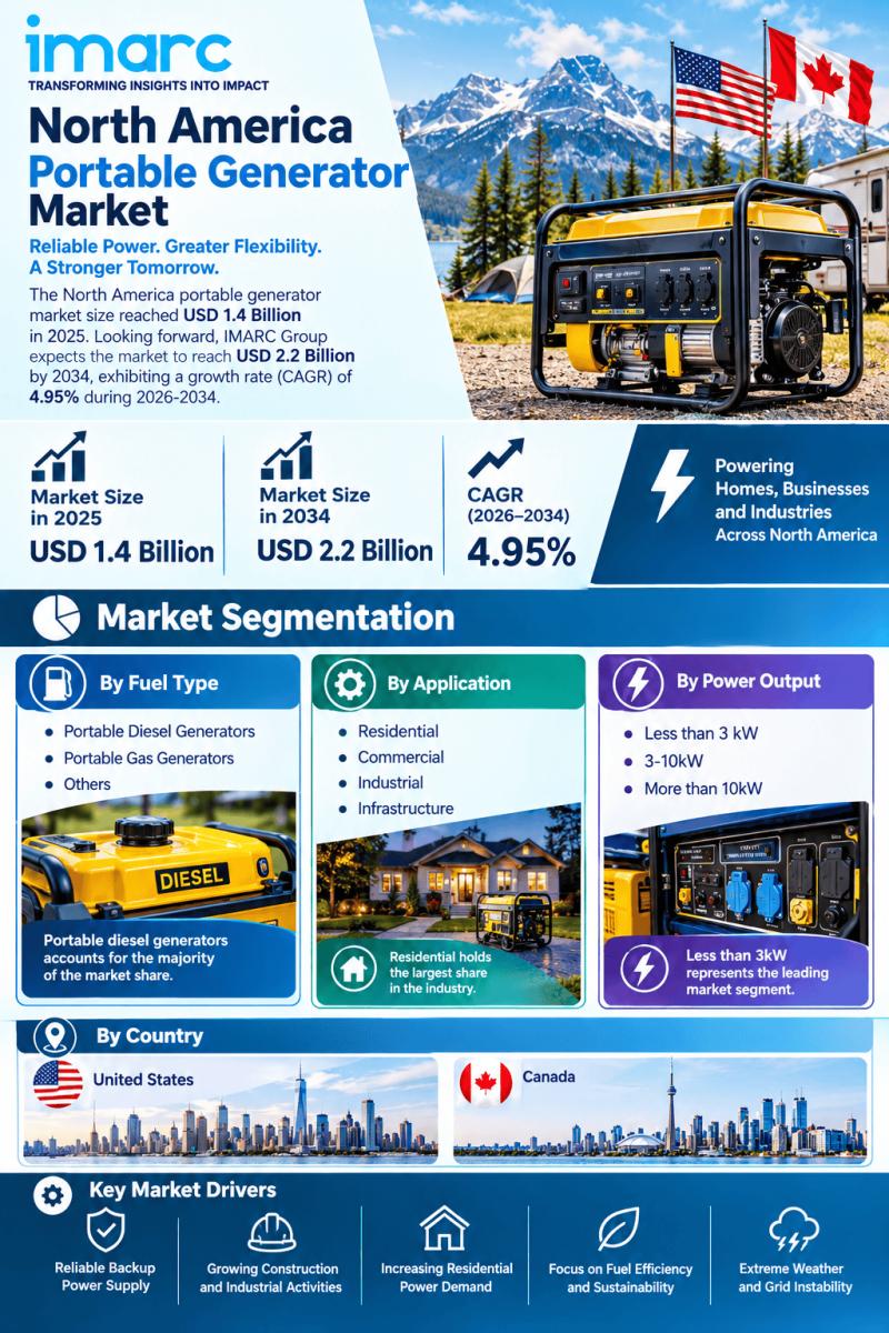 North America Portable Generator Market Size Projected to Reach USD 2.2 Billion by 2034 with a CAGR of 4.95%