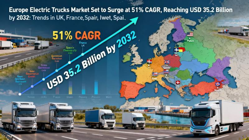 Europe Electric Trucks Market Set to Surge at 51% CAGR, Reaching USD 35.2 Billion by 2032: Trends in UK, France, Spain, Italy, Germany, Poland, Netherlands and More