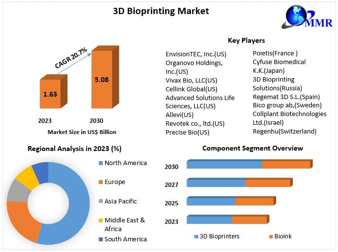 Global 3D Bioprinting Market to Rise from USD 1.63 Billion in 2023 to USD 5.08 Billion by 2030 at ~20.0% CAGR - 3D Bioprinting Market Forecast