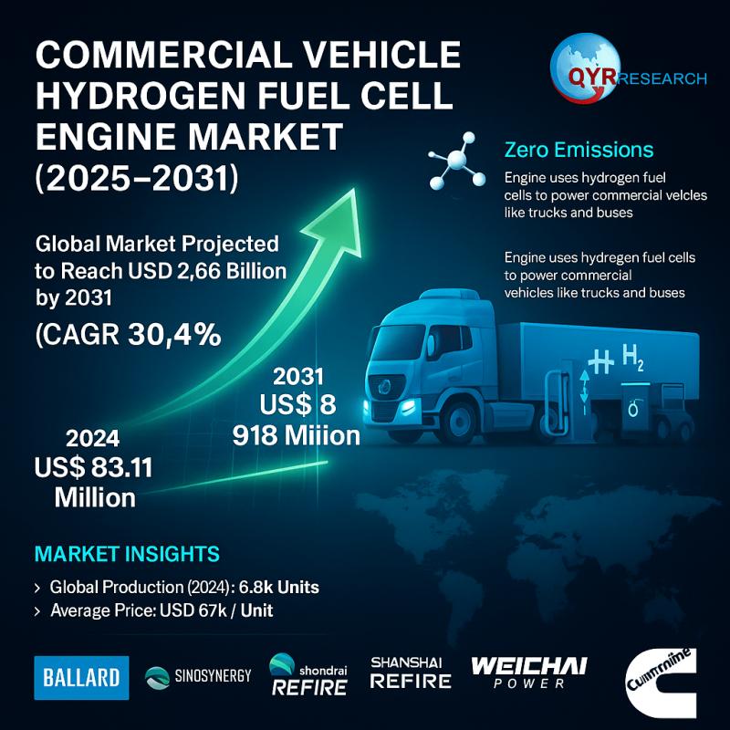 Commercial Vehicle Hydrogen Fuel Cell Engine Market Poised for Robust Growth at 30.4% CAGR by 2031