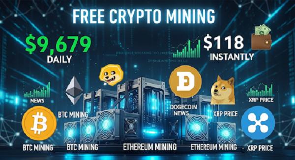 BTC Mining and Free Crypto Mining with Ethereum Mining, Dogecoin News, and XRP Price - Earn $9,679 Daily and Receive $118 Instantly