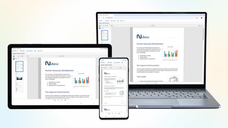 Sample of the Nubexx UI5 PDF Viewer on different device types.