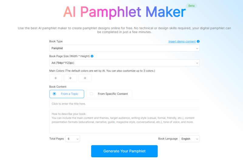 FlipHTML5 provides a robust AI pamphlet creator, enabling users to produce visually appealing, interactive digital pamphlets.