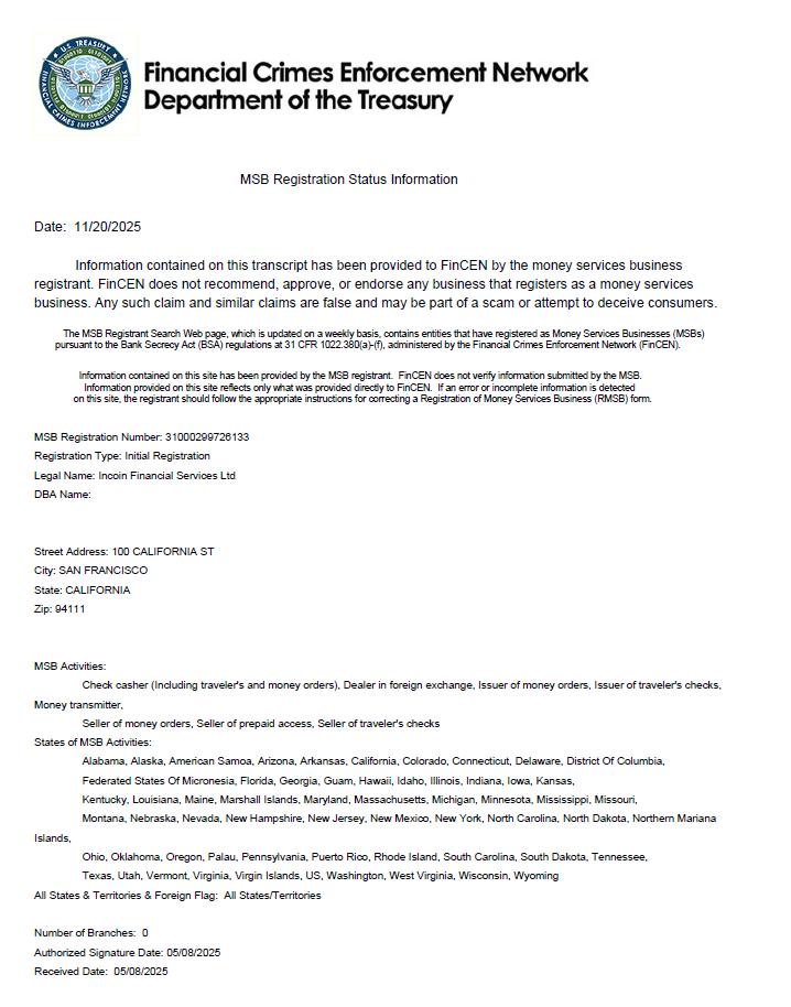 Incoin Financial Services Reinforces Global Brand with