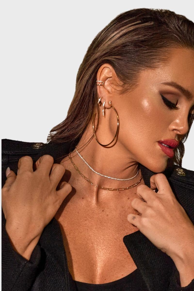 Modern, minimal jewelry from Austin Adorn styled in a layered, everyday-elegant look.